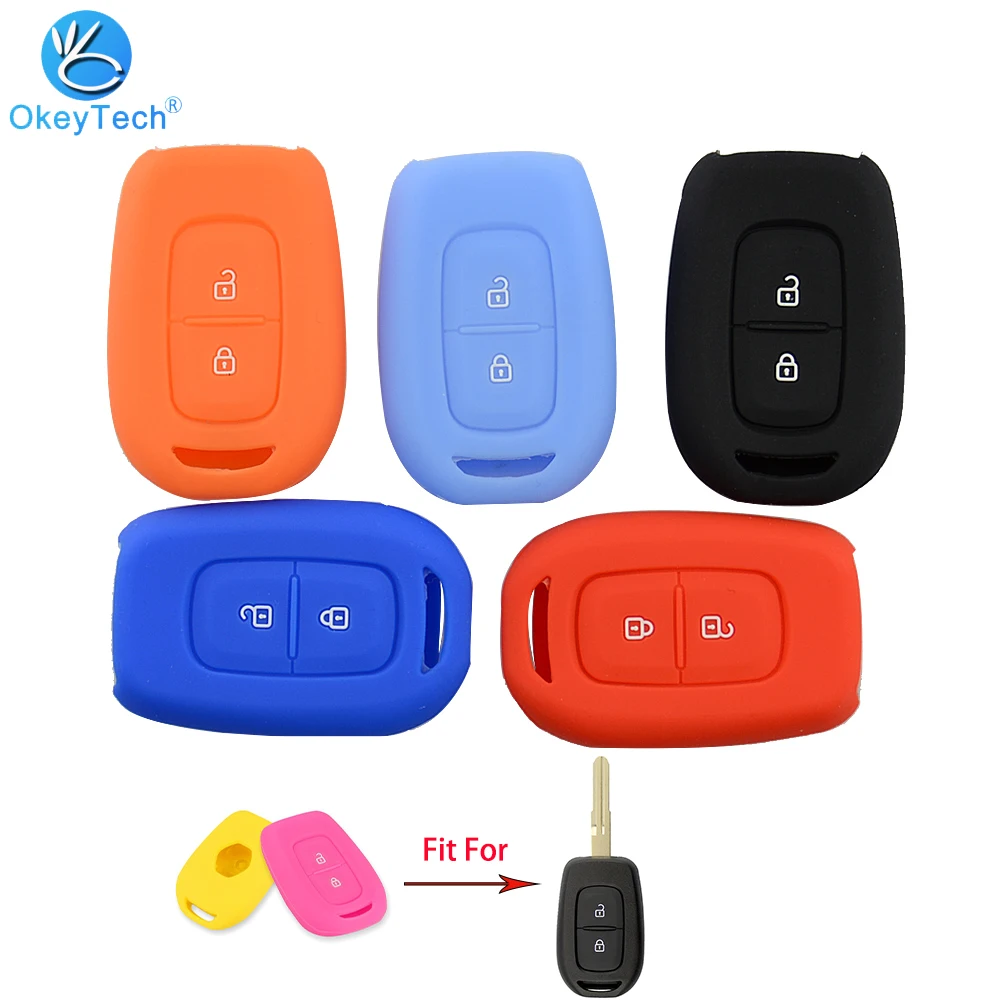 

OkeyTech для Renault Duster dacia scenic master megane, 2 кнопки, чехол для автомобильного ключа, оболочка, силиконовый резиновый чехол, чехол-брелок