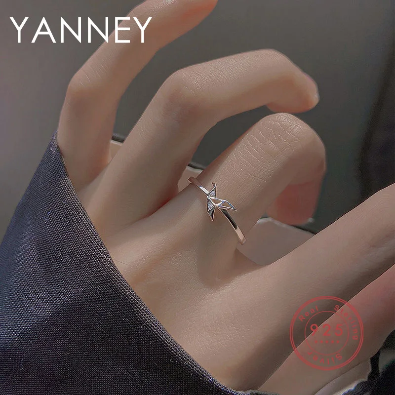 

YANNEY Silver Color 2022 Trendy Woman Thousand Paper Crane Inlaid Zircon Open Ring Fashion Simple Couple Jewelry Banquet Gift