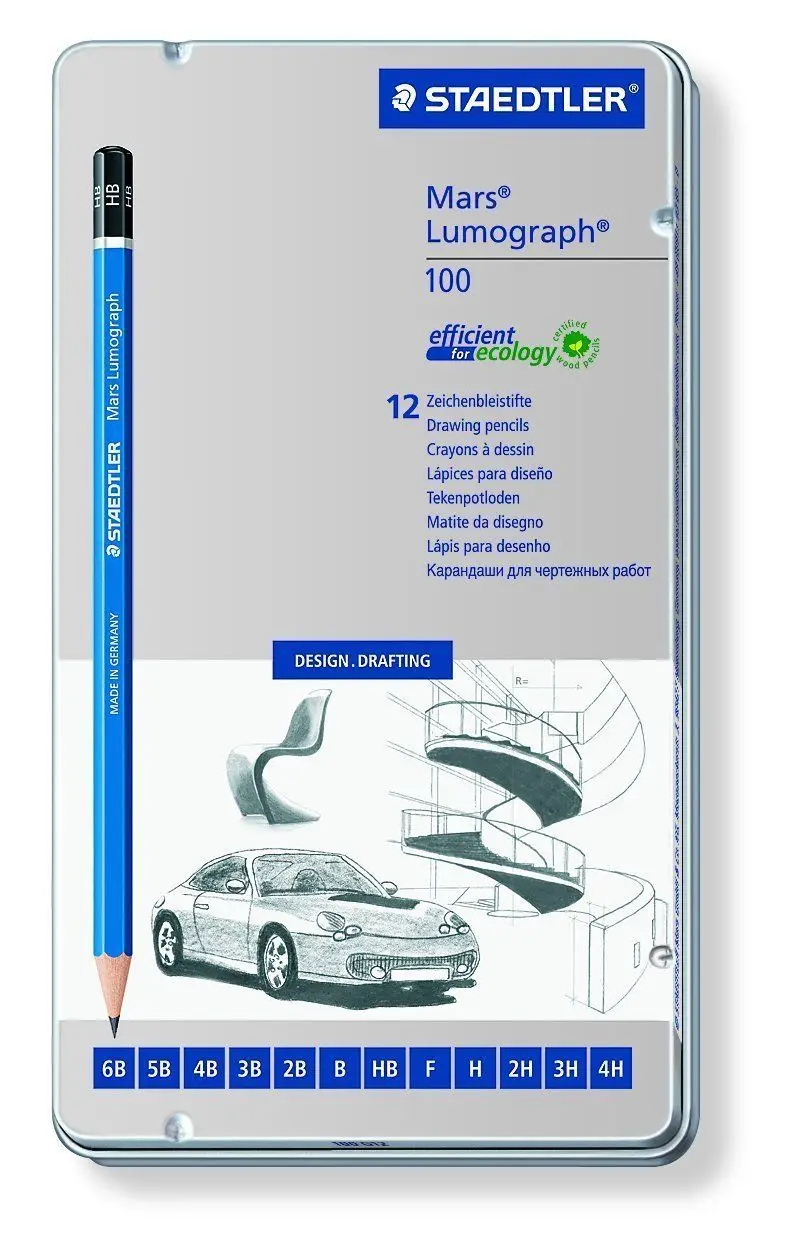 1 Набор Staedtler Lumograph графит рисунок эскизов карандаши 100 G12 6/12/20/24 градусов Олово