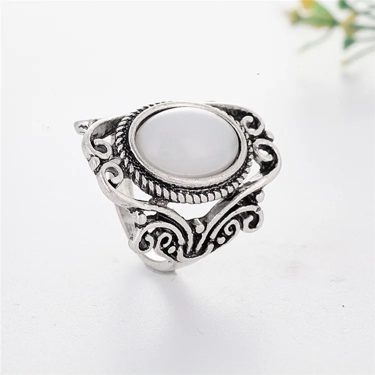 Ring Винтажные большие овальные кольца с лунным камнем для женщин, ювелирные изделия в стиле бохо, этническое античное серебряное кольцо на палец, кольцо для женщин, L4T047 - Цвет основного камня: Ring
