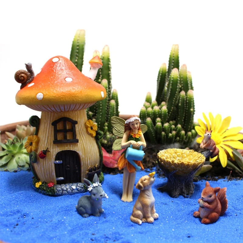 

6 шт., фигурка пасхального кролика, миниатюрный Ландшафтный домик-гриб, сказочное садовое украшение, аксессуары для аквариума, домашний деко...