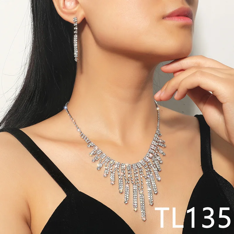

New Diamond Necklace Bridal Wedding Dress Full Diamond Earring Set Dinner Party Accessories Necklace Necklaces for Women