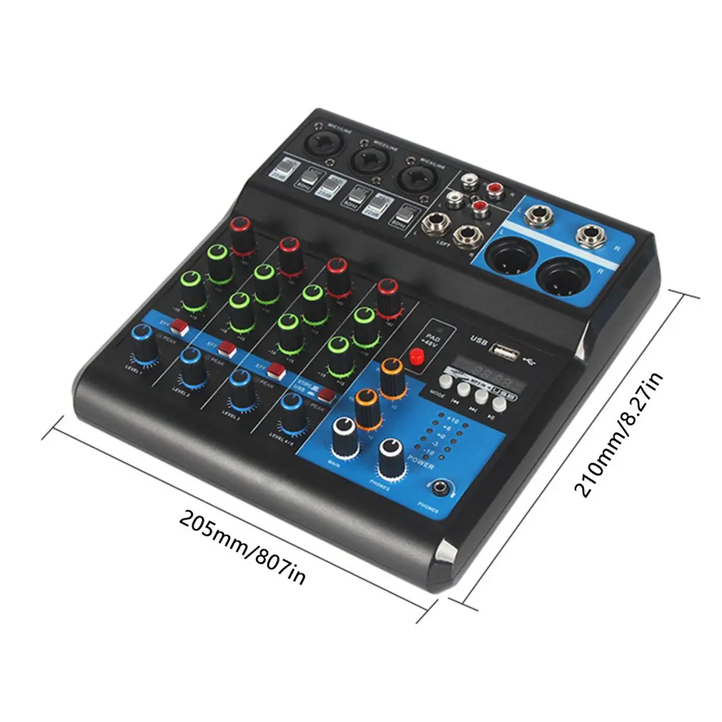 

AM-04 2 моно + 1 стерео 5 каналов Bluetooth USB 48 В Phantom Профессиональный DJ аудио микшер