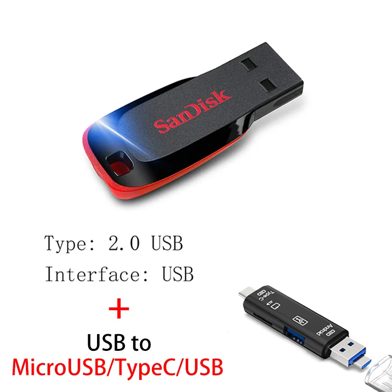 CZ50 Y211 Флеш-накопитель sandisk, 128 ГБ, 64 ГБ, 32 ГБ, 16 ГБ, мини USB флеш-накопитель, 32 64 128, 16 ГБ, флеш-накопитель, 2,0, USB флешка, диск на ключ, память для телефона - Цвет: CZ50 Y211