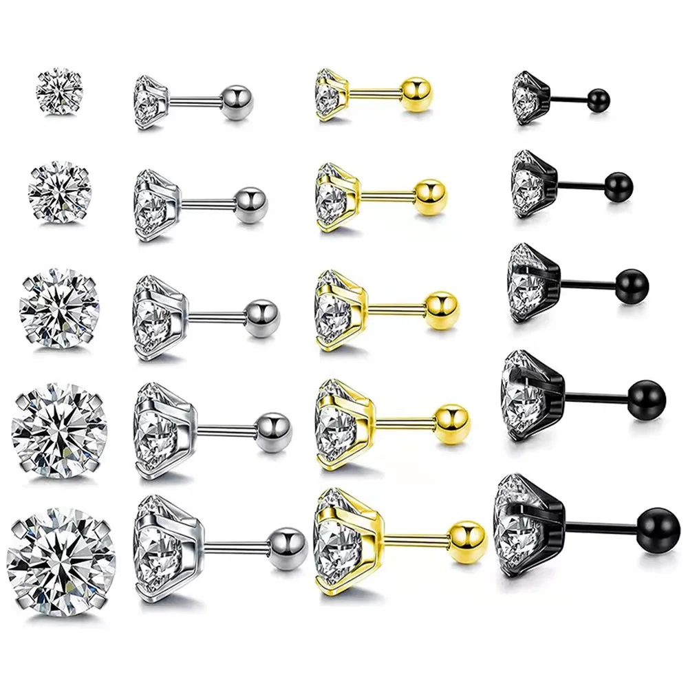 50pcs Body Jewelry Piercing 16G Bar Round CZ Gems Earring  Ear Helix Bar Lobe Cartilage Tragus Diath Studs Gold/Sliver/Black