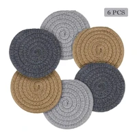 6pcs 4 3 inch round cotton coasters linen mats insulation coffee pad placemat non slip handmade macrame cup cushion table mat