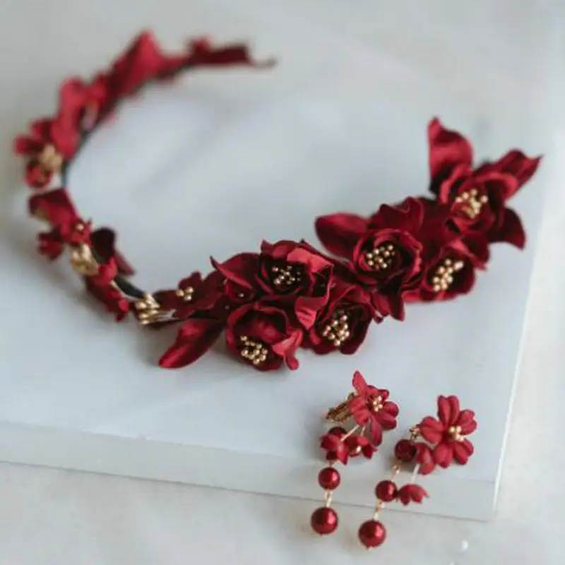 Красные цветы свадебный головной убор элегантные волосы лоза свадебные