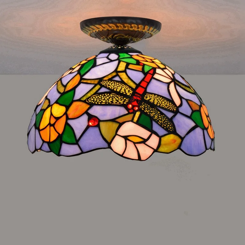 

30cm European Countryside Dragonfly Tiffany Multi-Color Glass Dining Room Bedroom Corridor Corridor Bathroom Blue Ceiling Lamp