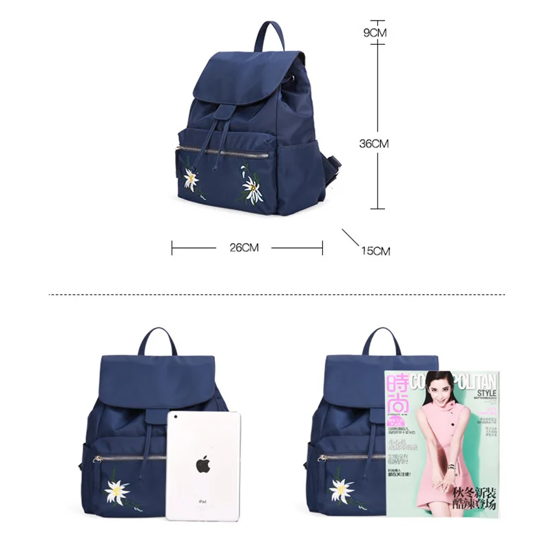 

LILY QUEEN Women Oxford Backpack Floral Embroidery School Bag Mochila Feminina Fashion Bag Pack