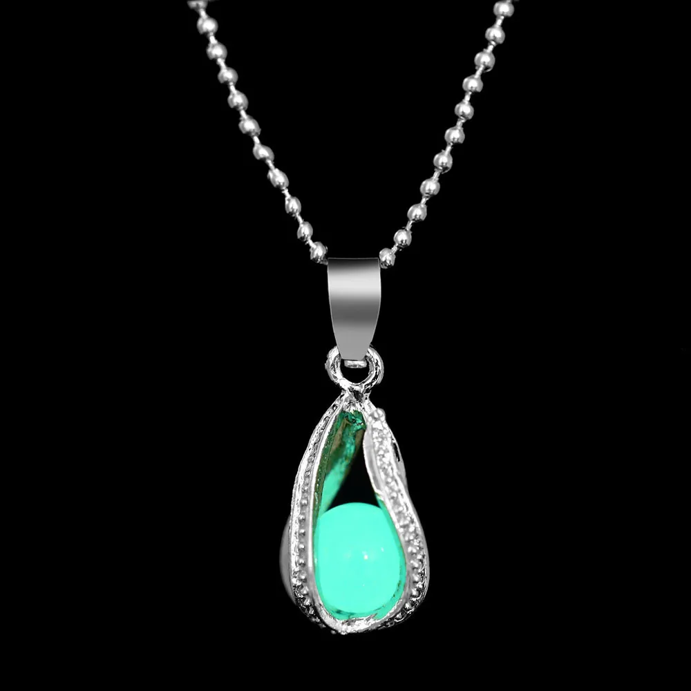 N881 Blue Green Светящееся Цепочки и ожерелья подвеска с драгоценным камнем ювелирные изделия с серебряным покрытием Для женщин 4 цвета подвеска с бусинами из камней полый световой Цепочки и ожерелья подарки - Окраска металла: N881 Blue Green