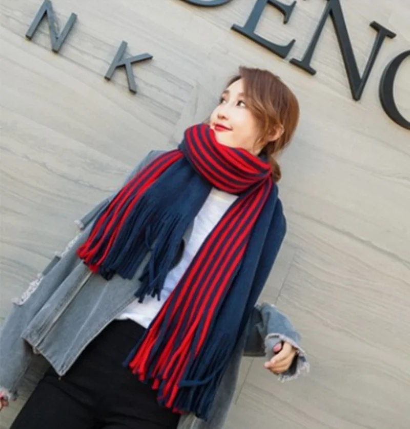 

Корейские Новейшие женские шарфы осень-зима кашемировый длинный плотный теплый шарф в полоску