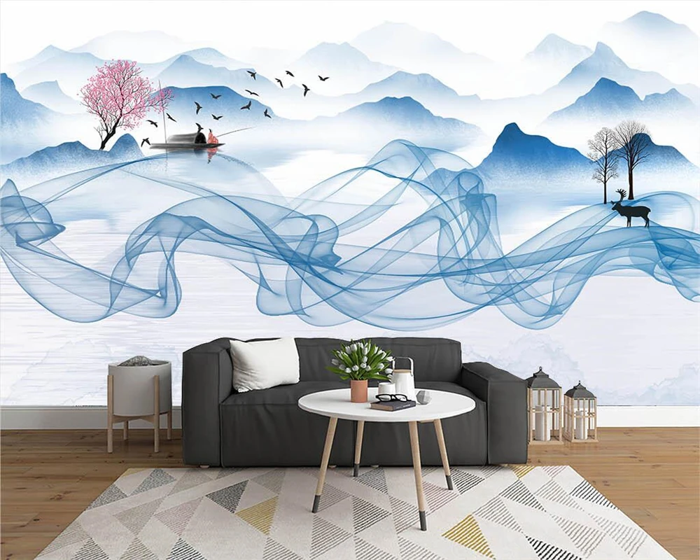 

beibehang papel de parede papier peint Customize the new abstract ink line smoke landscape TV background wallpaper