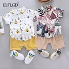 Детский летний костюм, Модный комплект детской одежды для мальчиков, милый повседневный комплект одежды, топ с принтом и шорты, костюмы для младенцев, детская одежда