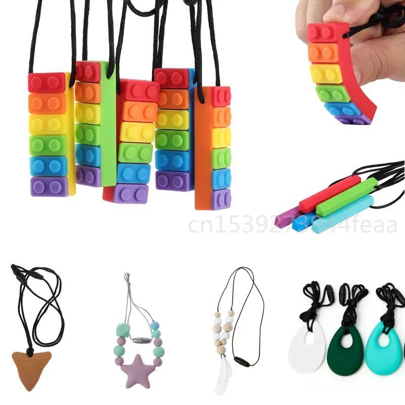 1Pc sensorial Collar para morder de Chewy ni&ntilde;os de silicona morder l&aacute;piz Topper juguete mordedor de silicona mordedor para ni&ntilde;os con autismo-0