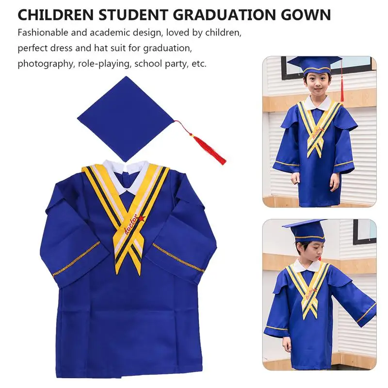 

2 Pcs in 1 Graduation Gown and Cap Set Graduation Robe Cosplay Costume for Student Children
