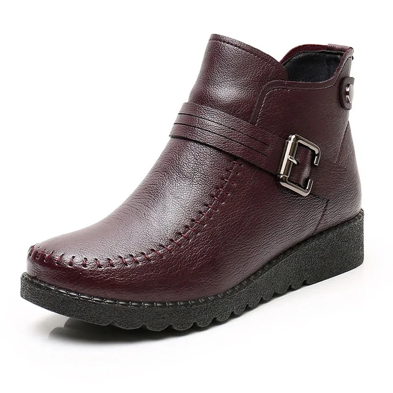 

2021 New Arrival Warm Plush Boots Female Leather Luxury Winter Snow Plush Shoes Ladies Buckle Ankle Boots Womens Casual Footwear