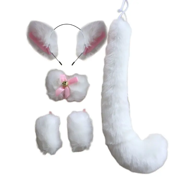 

Fluffy Plush Cat Ears Maid Cosplay Costume Bandana Hairpins Collar Bracelet Tail