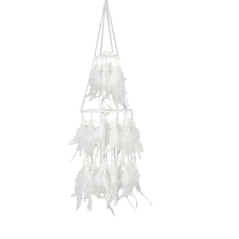 Двойной круг белое перо Ловец снов с мобильными светодиодными сказочными огнями