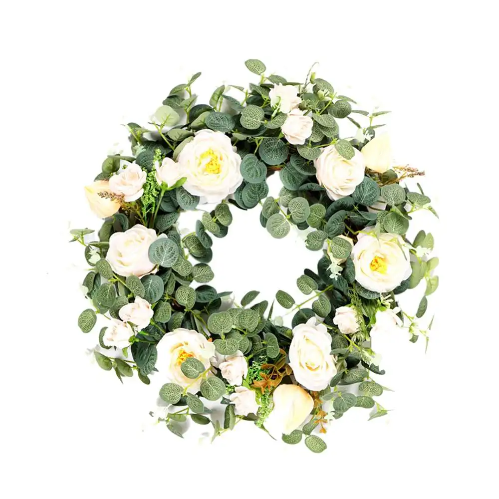 

Artificial Flower Wreath White Camellia Door Hanging Green for Home Living Room Decoration Pendant Dropshipping