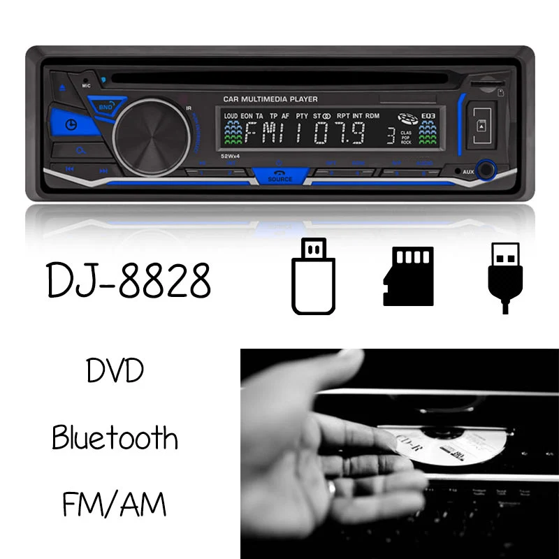 

Большой ЖК-экран, DVD-плеер, FM / AM радио, Bluetooth, SD / MMC карта, USB, стоп-память, супер сейсмическая функция, многогрупповой выход