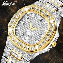 Hot MISSFOX Watches Men Wrist Luxury Brand Analog Chronograph Two Tone Gold Diamond Male Wrist Watch Auto Date Quartz Wristwatch