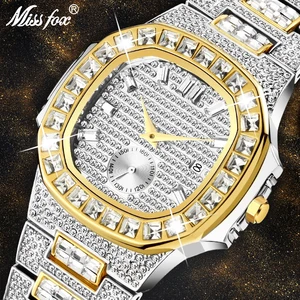 hot missfox watches men wrist luxury brand analog chronograph two tone gold diamond male wrist watch auto date quartz wristwatch free global shipping