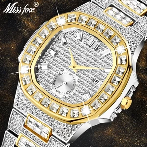 Hot MISSFOX Watches Men Wrist Luxury Brand Analog Chronograph Two Tone
Gold Diamond Male Wrist Watch Auto Date Quartz Wristwatch