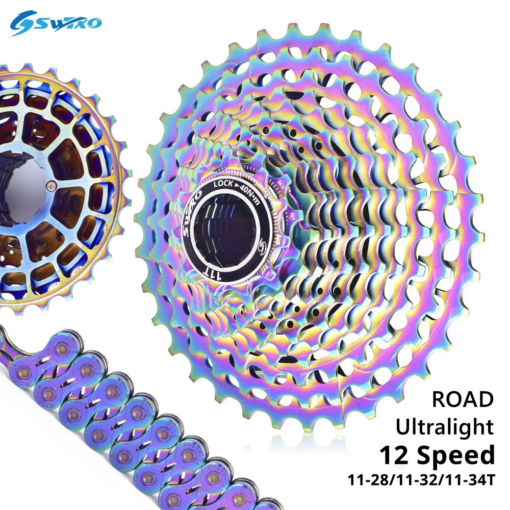 SWTXO Ultralight 12 Speed Road Bike Cassette 11-28T 32T 34T Gravel Bicycle SLR 12V Freewheel K7 SUMC 12EL Chain for Shimano HG