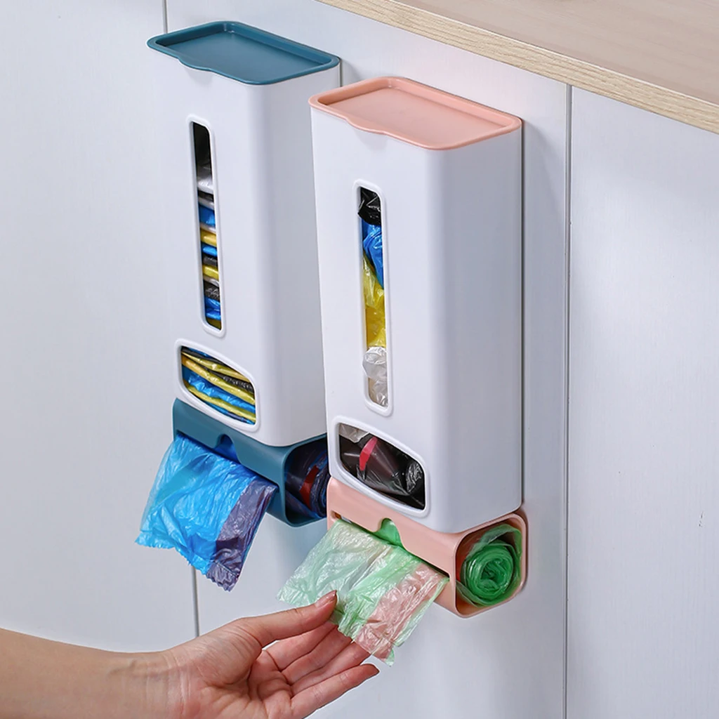 

Wall Mount Bag Saver, Holder, and Dispenser, Plastic Storage Solution with Lid Wide Opening for Easy Access to Your Bags