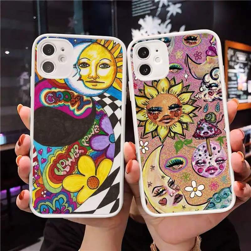 

Indie Hippie Art Phone Case For iPhone 12 11 Mini Pro XR XS Max 7 8 Plus X Matte transparent White Cover