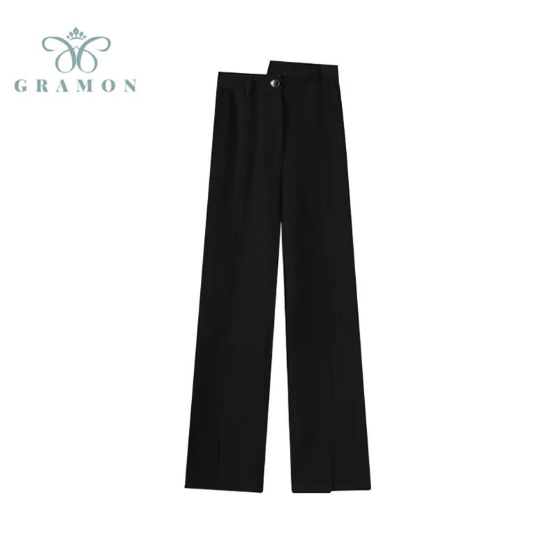 Женские шикарные модные офисные прямые брюки Корейская однотонная винтажная