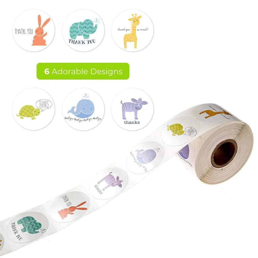 500 шт/рулон очаровательные наклейки в виде животных с надписью Thank You Мультяшные