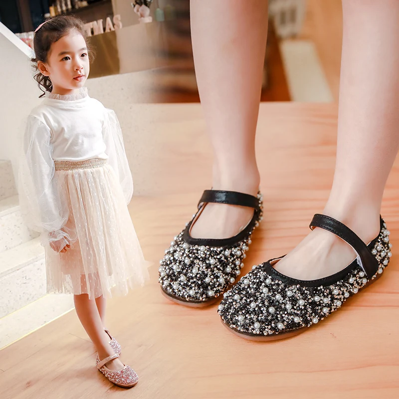 2020 одежда для малышей и девочек Свадебные туфли жемчужного цвета блестящие