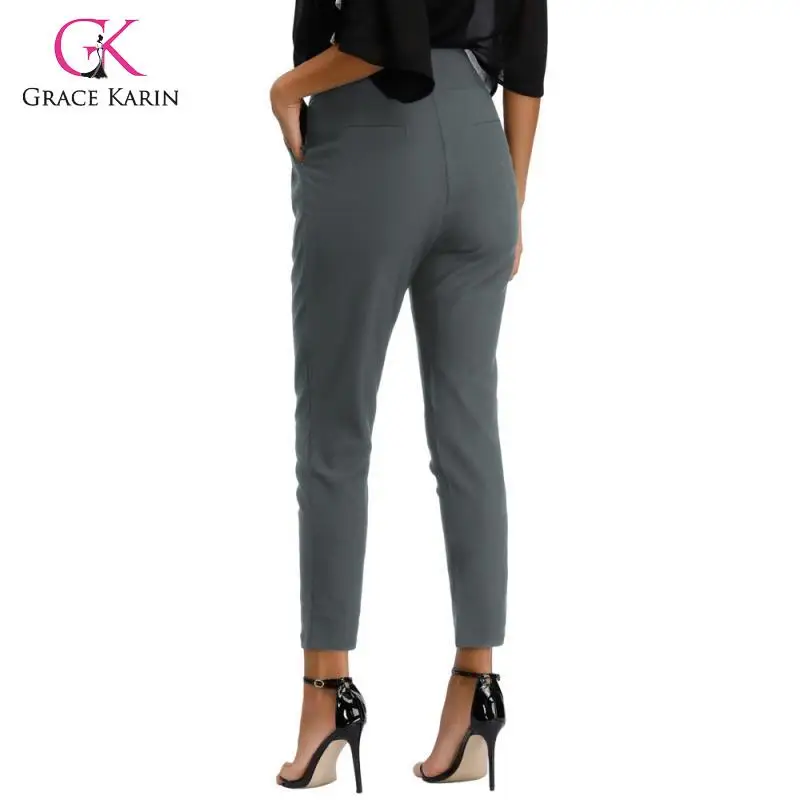 

Grace Karin Women's High Waist Pencil Pants Ladies Office Work Cropped Pants Side Buttons Capris Csual Solid Color Trousers 2020