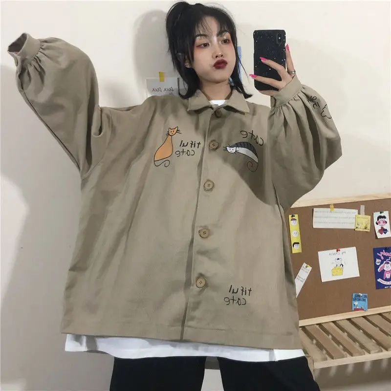 

Women Basic Jackets Solid Harajuku Retro Vintage 3XL All-match Office Lady Cotton BF Ins Korean Fashion Ulzzang Female Coat Chic