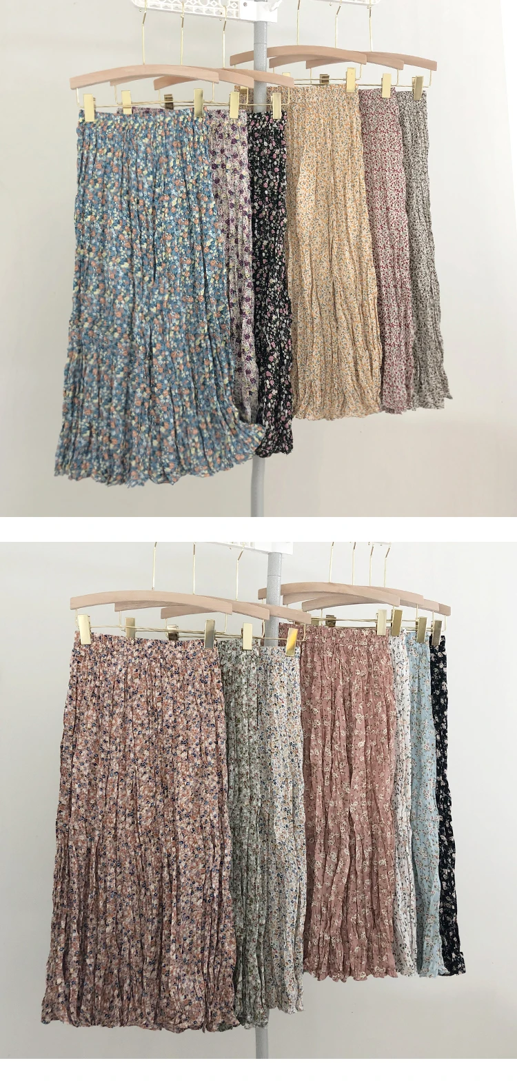 

Summer fashion folding over the knee beach skirt, retro floral skirt, casual comfortable pleated skirt