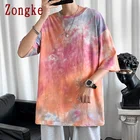 Хлопковая футболка Zongke с принтом тай-дай для мужчин, летняя футболка в стиле Харадзюку, Мужская Уличная одежда в стиле хип-хоп, 2XL, Новое поступление 2022