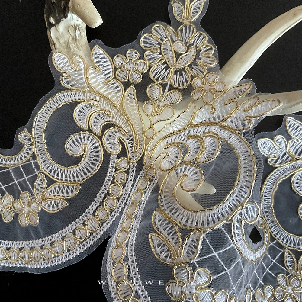 Изысканная ткань с золотыми веревками цветок венецианская сетка аппликация