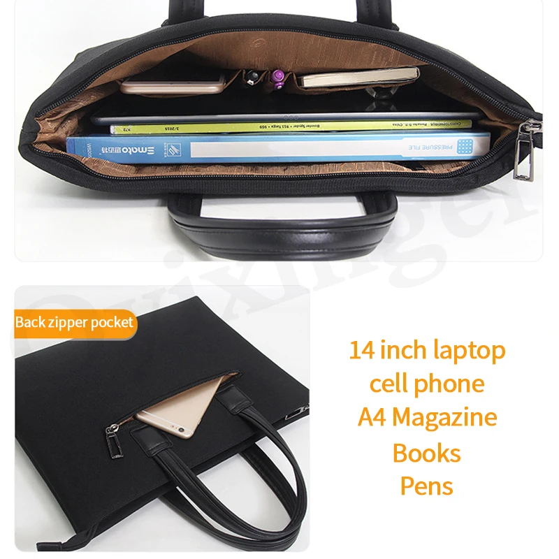 OYIXINGER Fashion Black Office Men Briefcase Bag For 14.1 Inch Waterproof Laptop Handbag Commuting Meeting Work Document Bags