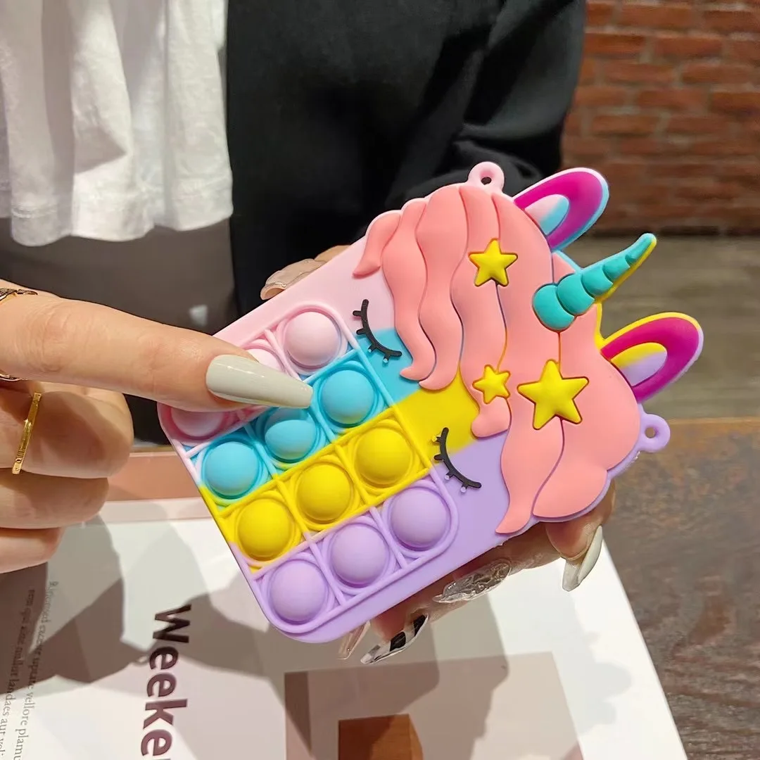 

Pop Figet Toys Coin Purses Mini Soft Silicone Unicorn Wallet Bags Kids Gift Zipper High Capacity Card Package Strap Lanyard Case
