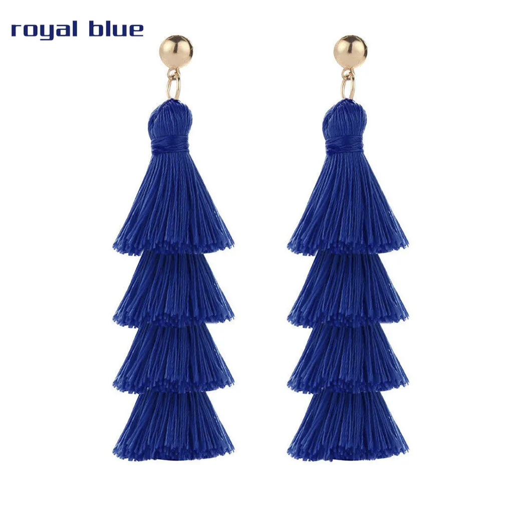Европейские и американские Женские длинные серьги с бахромой многослойное