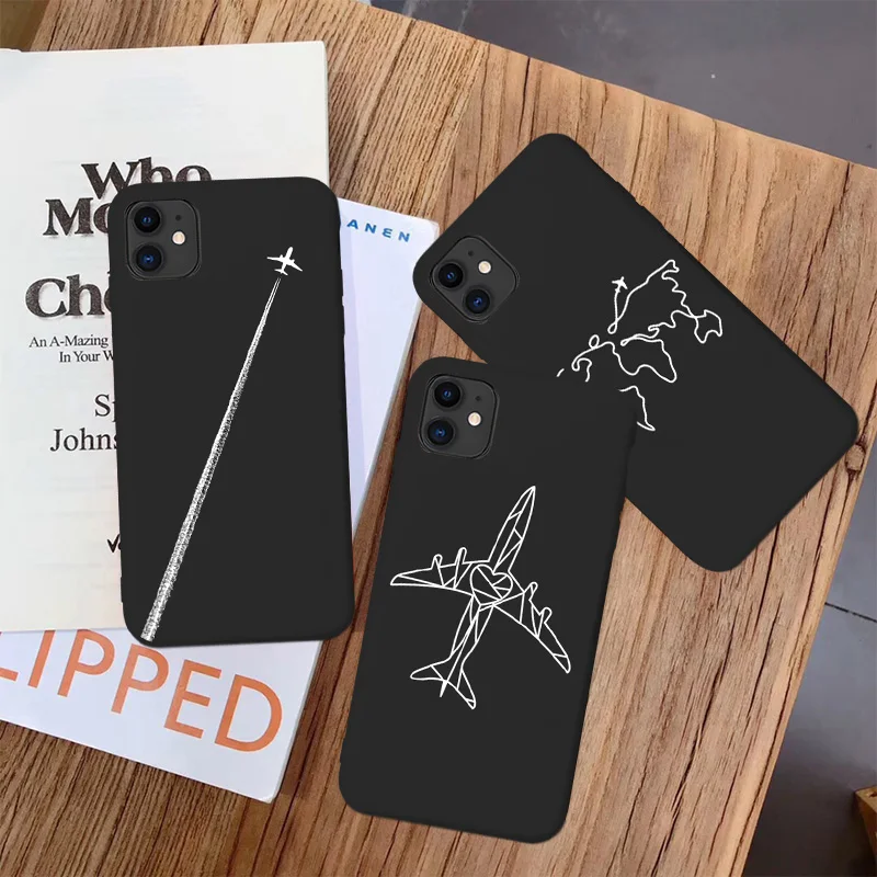 World Map Travel phone Case For iPhone 13 12 11 Pro max XR XS Max X XS Silicone airplane Cover for iPhone 8 7 Plus SE2020