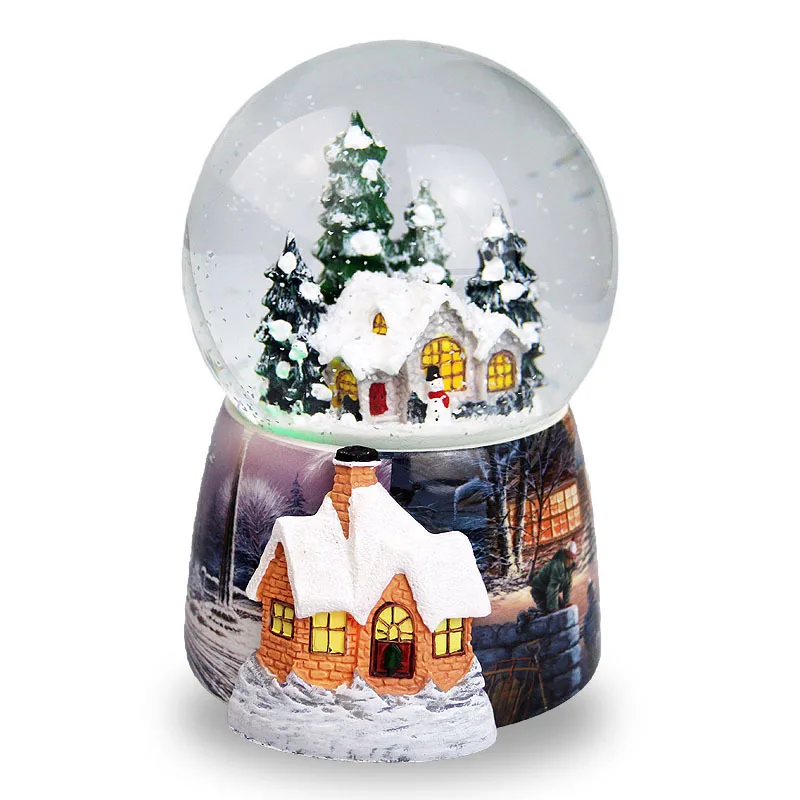 Free shipping Christmas Snowhouse Crystal Ball Music Box Automatic Snowflake Rotating Eight-tone Box for Girls'Birthday Gifts