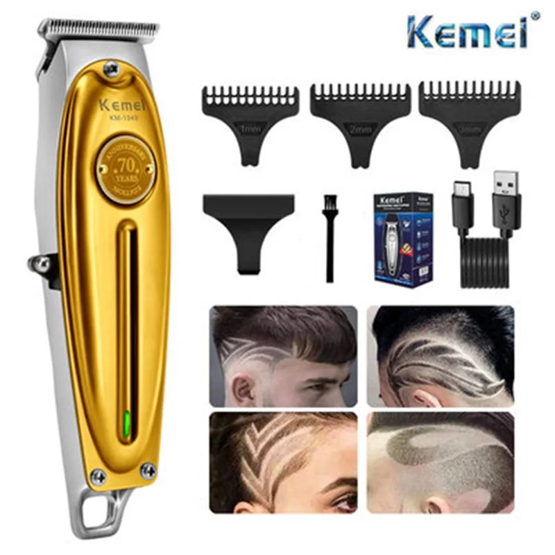 Kemei Electirc barber full metal housing pro hair trimmer for men lithium Ion powerful beard trimme finishing machine shaver Kit enlarge