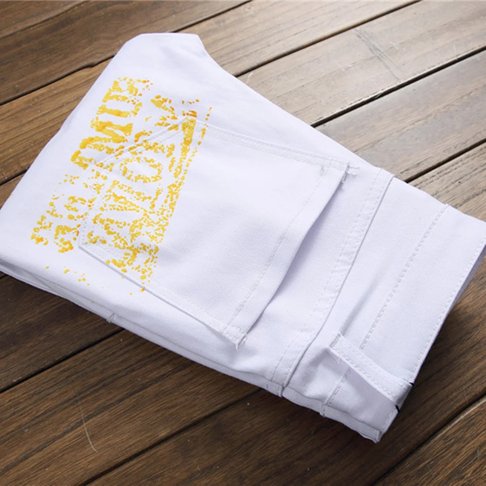 

New European-Style Digital Print Men Jeans Slim Fashionable Trousers Stretch Pants Small Feet Casual High Quality Denim Pants