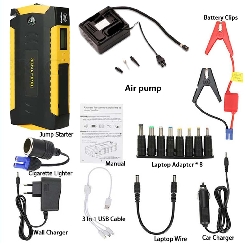 

GKFLY Car Jump Starter Air Pump Compressor High Power 12V Starting Device Power Bank Emergency Car Battery Booster Buster