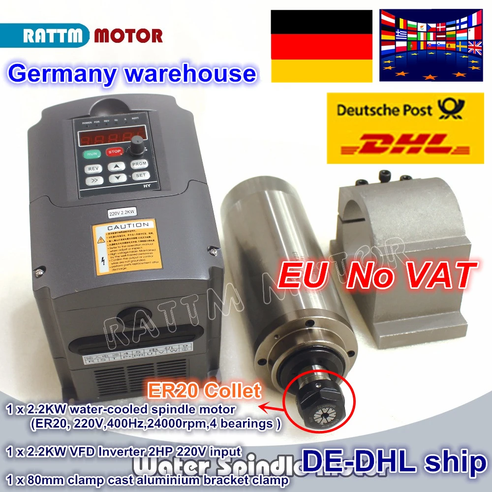 Электродвигатель шпинделя с водяным охлаждением 220 кВт 4 подшипника и инвертор VFD