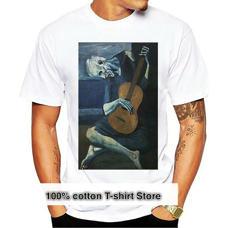 

Men T shirt Old Guitarist by Pablo Picasso T Shirt Summer Fashion Cotton T Shirt Round Neck Printed Tee Black women