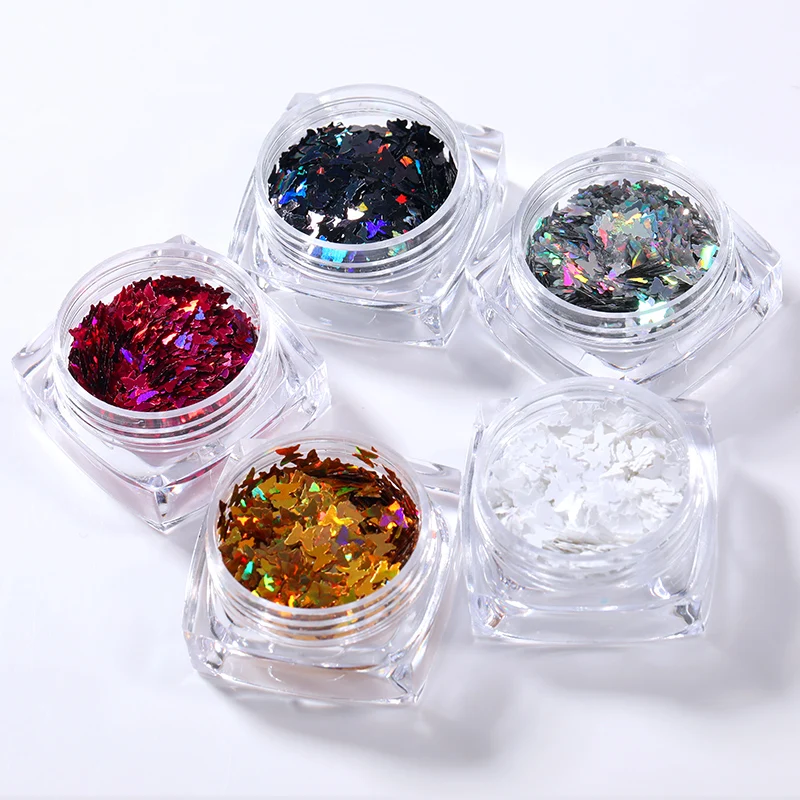 Блеск для ногтей в форме бабочки микро-лазер звезда хлопья 3D серебряные золотые