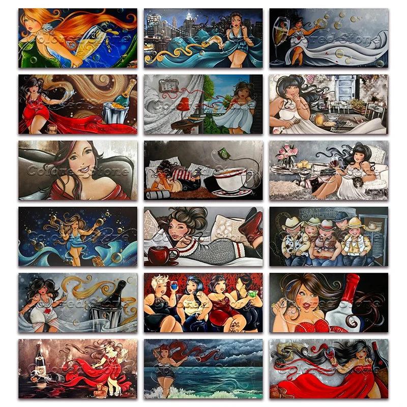 

New Diamond painting Fat lady cartoon Woman Girl beautiful beauty 5D Full Square Drill embroidery Cross stitch Round mosaic FW20